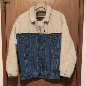 American Eagle Blue Denim Jacket with Shearling Acccents